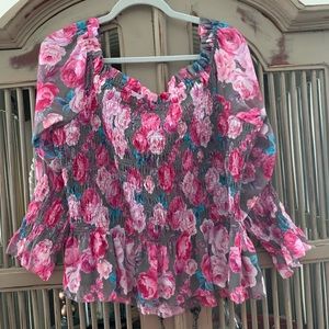 Off the shoulder smocked shirt